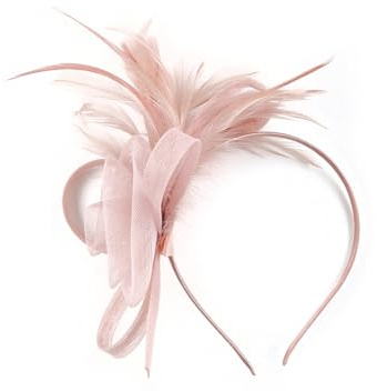 Saiyana Tüll-Blumen-Haarreif für Damen, eleganter 1920er-Jahre-Haarreif mit Federn, rutschfester Flapper-Fascinator-Haarreif für(Rosa)