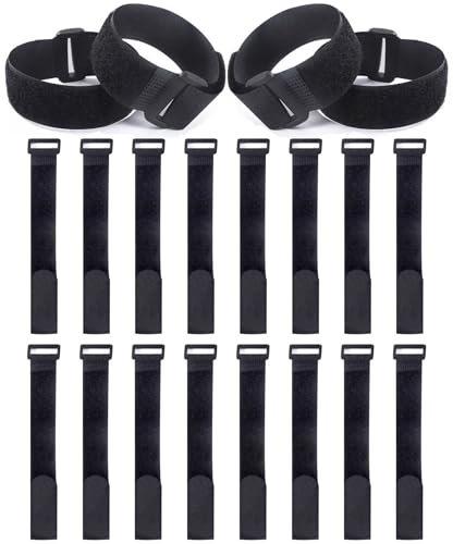 HAN-LBG 20 Pack Reusable Cable Ties 1 x 12 Inches, Self-Adhesive Hook and Loop Cable Straps with Buckle, Black Nylon Cinch Straps for Wire Management Organizing Cords Ropes Hoses