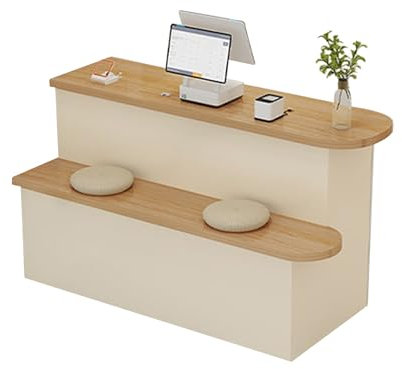 Weißer Empfangstresen aus Holz mit großem Aufbewahrungsschrank, moderne Möbel für Bekleidungsgeschäft, Büro, Café, stilvolle Empfangstheke mit reichlich Stauraum
