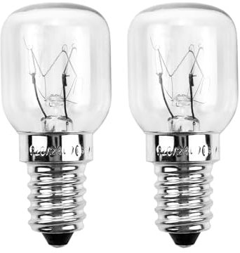 EVOGES Oven Light Bulb E14 SES Small Edison Screw, 300°C Heat-Resistant, Incandescent Warm White Ideal for Ovens, Cooker Hoods & Microwave Ovens – Pack of 2 (25.0 Watts)