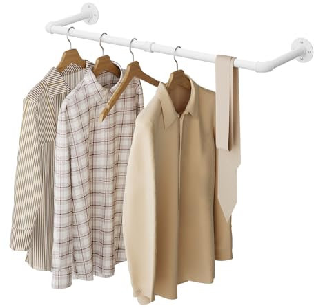 eSituro Perchero Pared, Riel Ropa Colgante, Barra Perchero Colgador, Tubo Metálico Rectángulo para Ropa, Estilo Industrial, para Pasill,o Cocina, Salón, Baño, 100 cm, Blanco