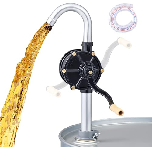 Orion Motor Tech Pompe à Fût pour Tonneau de 60L à 200L, Pompe de Transfert Manuelle en Aluminium avec Tuyau de 1m, Pompe à Huile Manivelle pour Diesel et Kérosène, Qualité Professionnelle