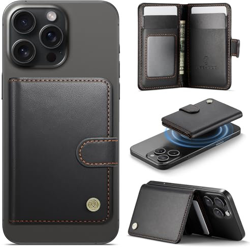 Ysjisy Handy Kartenhalter für MagSafe Wallet, 6 Kartenhalter, Magnetische Wallet Kompatibel mit MagSafe für iPhone 17/16/15/14/13/12 Pro Max Plus Serie, PU Kartenhalte Standfunktion (Schwarz)