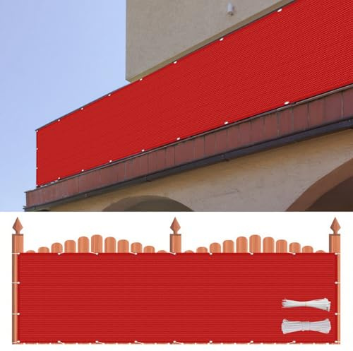 Cache Vue Balcon 90 x 150 cm HDPE 220G/M², Protection Contre Vent, Soleil, Brise Vue Balcon Exterieur Pare-Vue de Diverses Tailles Au Choix pour Jardin Extérieur, Rouge