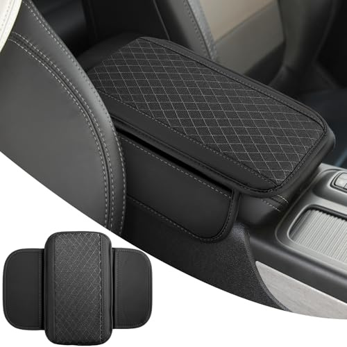 Auto Armlehnenschoner für Mittelkonsole,Microfiber Leder Auto-Armlehnenpolster mit 2 Autositz Organizer,Universelle Armlehnenkissen für Die Meisten Fahrzeuge, SUV, LKW, Autos (Schwarz)