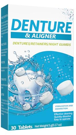 Mnozreo Pastillas Dentadura Limpieza,Elimina Manchas y Olores,30Pcs*5g,Tabletas Limpiadoras Para Prótesis Dentales,Refresca Retenedores