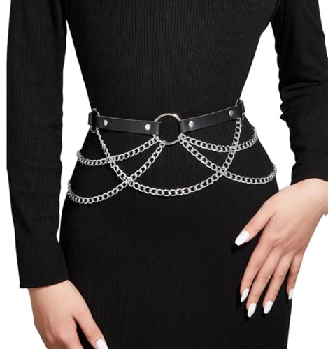 Taillenketten Gothic Gürtel mit Ketten Gothic Leder Körperkette Silber Punk Leder Taillenkette Punk Leder Körperkette