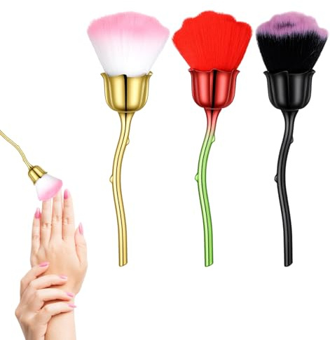 3Pcs Nail Dust Brush, Ultra Soft Nylon Nail Dust Collector Brush for Nails Art, Rose Shape Dusting Cleaner Tools, Perfect for Makeup & Dusting Nails