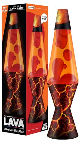 LAVA® - Lampada Lava 2078 Volcanic Crags, cera rossa, liquido arancione, base e cappuccio decorativi, lampada a movimento liquido a marchio LAVA® originale da da 14,5 pollici