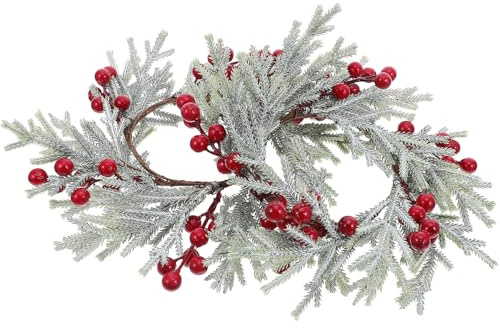 DECORNIJIA 2 Pezzi Anelli Porta Candele Natalizi con Bacche Rosse e Pino Innevato Ghirlande in Plastica Resistenti per Centrotavola e Decorazioni Festive con Supporto per Candele Taper e