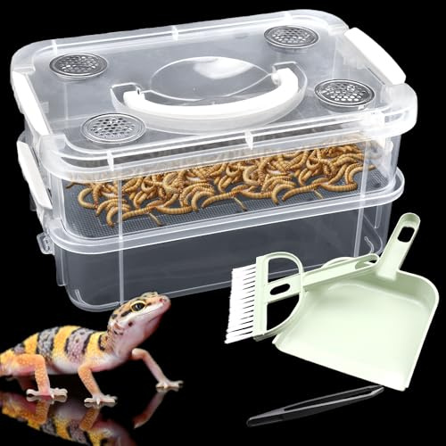 1 Pack Mealworms Breeding Kit Mealworms Keeper Live Food Storage Box to Breed Mealworms Crickets Dubia Cockroaches Super Worms (Top Ventilation Style)