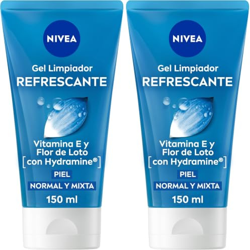 NIVEA Gel Limpiador Refrescante al Agua (1 x 150 ml), con agua purificada y flor de loto para el cuidado facial, limpiador facial enriquecido con vitamina E (Paquete de 2)