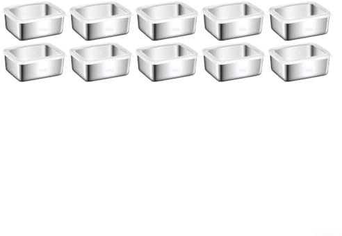 10 recipientes de acero inoxidable con tapas herméticas para almacenamiento y organización de alimentos, aptos para congelar y microondas