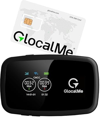 GlocalMe C4 Mobiler WLAN Router,15GB EU-Daten SIM Karte inklusive, Plug & Play, WiFi 6 Mobiler Router, 3700mAh Akku mit 14 Std. Laufzeit, bis zu 10 Geräte, Tragbares WLAN für Unterwegs ohne Vertrag | Plug & Play, WiFi 6 Router, 3700mAh Akku mit 14 Std. Laufzeit, bis zu 10 Geräte, Tragbares WLAN für Unterwegs ohne Vertrag