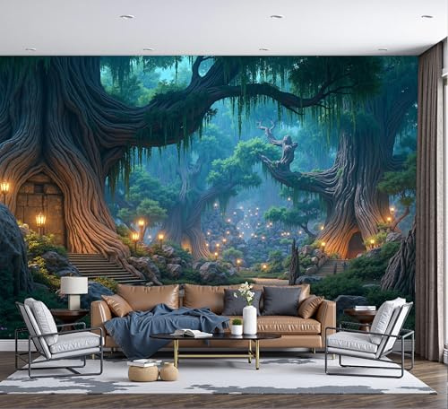 ZISTRCBAO Papier Peint Chemin De La Forêt Enchantée Papier Peint Panoramique 3D Style Conte De Fées Onirique 200x140cm, Papiers Peints Photo Géante Décoration Murale Pour Salon Chambre Fond TV