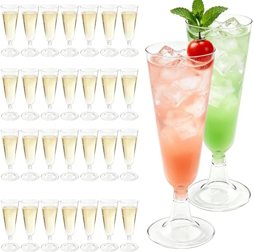 Surflyee Plastic Champagne Flutes, 30 Pack 150ML Reusable Champagne Glasses | Plastic Prosecco Glasses, Clear Wine Cocktail Flutes for Parties, Wedding Toasts, Birthday, Bars, Anniversaries