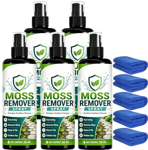 Spray removedor de musgo para exteriores, 50 ml, spray limpiador de algas y musgo para techos multisuperficie para techos, patios, terrazas y entradas, protección duradera, suave (5PCS)