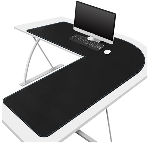 CENNBIE Doppelseitige L-förmige Schreibtischunterlage Leder, 100 x 120 x 33 cm Eck Schreibtischunterlage, Wasserdichtes Leder-Mauspad, Heimbüro-Zubehör, Eck-Tischunterlage (Schwarz)