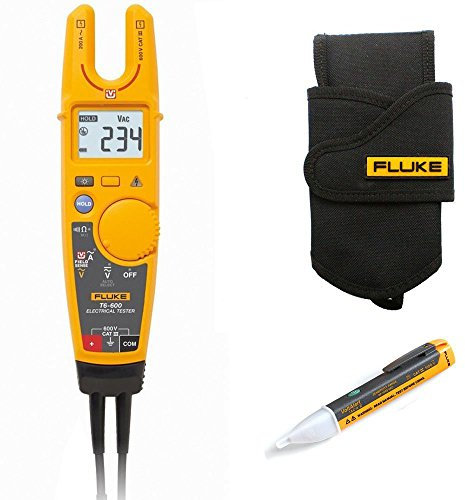Fluke Ergonomic T6-600 Open fork tester with True-RMS and FieldSense Technology Kit4G Fluke H5 - Rugged, Fabric Holster, With Belt Loop & Storage Space For Test Leads & 1AC Voltage Indicator Kit