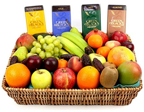 Green and Black Fruit Basket - Fruit Gift Baskets and Gift Hampers with Next Day UK delivery with Personal Message attached