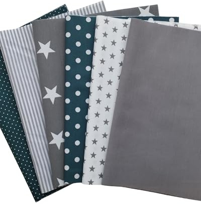 babrause® Stoffpaket Patchwork Baumwollstoffe 12 x (25x35cm) (Petrol Grau Weiß)