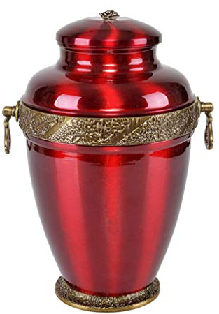 Gregspol Ltd Rote Metall-Urne für Asche mit Rose, für Erwachsene, Beerdigungsasche, Gedenkurne (Rot + Rose)