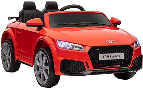 HOMCOM Kinder Elektroauto 12V Kinderauto mit 2,4 G Fernbedienung, 2 Motor, Kinderfahrzeug mit Hupe, LED, Musik, USB/MP3-Anschluss, Rückwärtsfunktion, Elektrofahrzeug für Kinder 3-5 Jahre, Rot