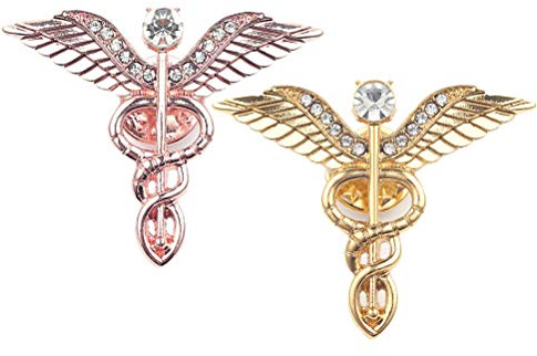 PRETYZOOM Caduceus Brooch Emblem Pin Jewelry Alloy Breastpin for Mom Mothers Day Doctor Graduation Birthday 2pcs (Golden + Rose Gold)