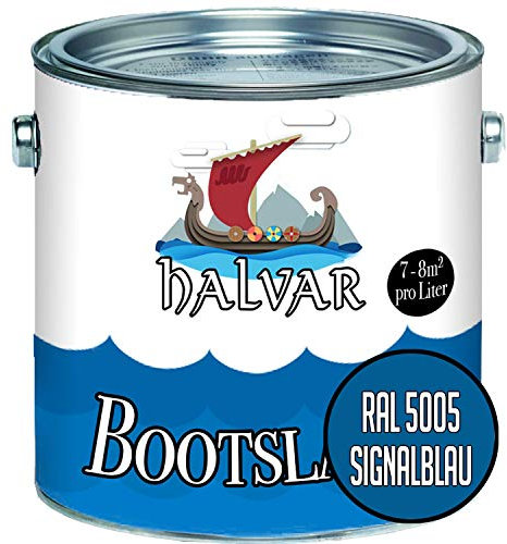 Halvar Båtlack, blå RAL 5000-5024, yachtlack, matt, båtfärg, PU-förstärkt för trä och metall, extremt belastbar, högelastisk fartygsfärg (1 L, RAL 5005 signalblå)