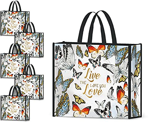NymphFable 5-Pack TygpåSe åTeranväNdbar FäRgglada FjäRilar ShoppingpåSar TväTtbara Matkassar I Tyg