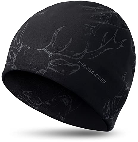 HASAGEI Laufmütze Herren Damen Fahrradmütze unter Helm Mütze Kalten Jahreszeit Warm Sportmütze Antistatisch Bedruckter Beanie für Freizeitaktivitäten Joggen Reisen Ski Radfahren (Hirsch Muster)