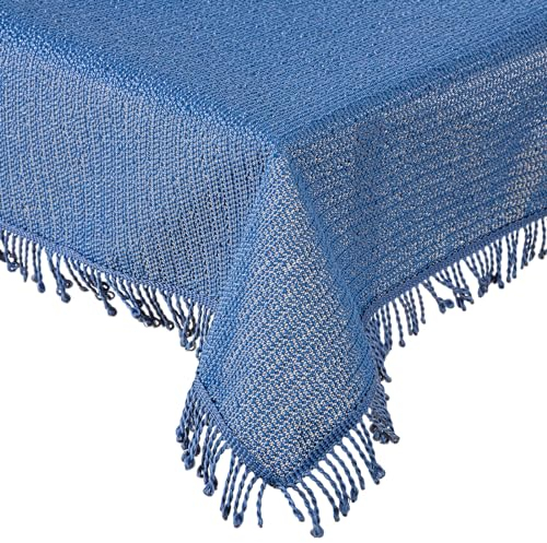 Gartentischdecke Tischdecke Weichschaummaterial mit Fransen rutschfest wetterfest 7 Farben und Größen Blau 140x180 cm oval