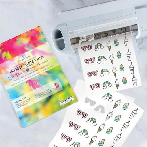 20 Blatt Stanz-/Plotting-Maschinen-Aufkleber Vinyl | A4 Wasserdicht Glänzend Weiß | Inkjet Bedruckbar | Geeignet für Cricut Silhouette Cameo Brother Gemini | Machen Sie Ihre eigenen Aufkleber zu Hause