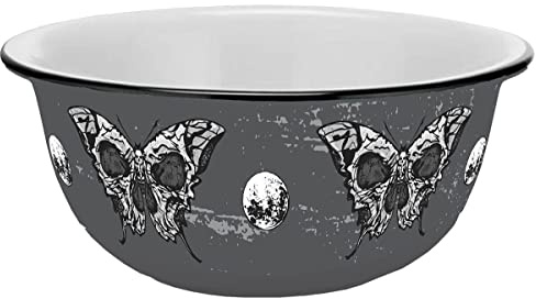 Gedalabels Müslischale Skull mystic Emaille-Optik 600ml | Totenkopf | Halloween | mystisch | Gothic | Keramik | Müsli | Cornflakes | Joghurt | grau | Falter | Nachtfalter | Mond