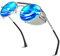 Lunettes de soleil homme et femme,Polarisées Métal Lunettes UV400 Style Steampunk, Ronde Rétro Lunettes de soleil