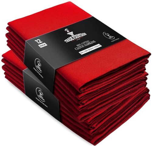 Trade Fountain Red Cotton Cloth Napkins [12 Pack] – Extra Large 51 x 51 cm Reusable & Washable Dinner Napkins | Fabric Table Serviettes for Home, Parties, Weddings & Christmas Events