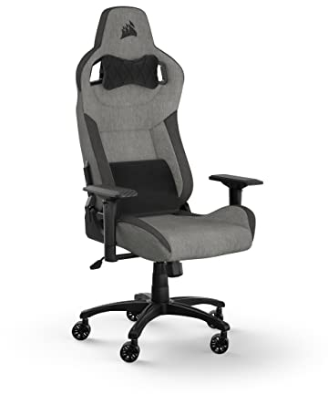 Corsair T3 Rush Gaming-Stuhl mit Stoffbezug (2023) – Vom Rennsport inspiriertes Design – Bezug aus Weichem – Gepolstertes Nackenkissen – Lendenstütze aus Memory-Schaumstoff – Schwarz und Holzkohle