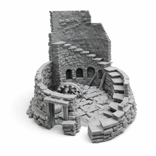 QP3D - Ruined Medieval Windmill - Fantasy Battle House Terrain Scenery for Tabletop & RPG 28-32mm Miniatures Wargame Props DnD D&D, 3D Printed and Paintable