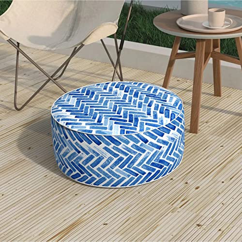 Melody Elephant Tabouret gonflable ottoman, repose-pieds ottoman avec poignée, tabouret rond portable pour extérieur ou intérieur, pour terrasse, décoration d'intérieur, 53,3 x 22,9 cm, briques bleues
