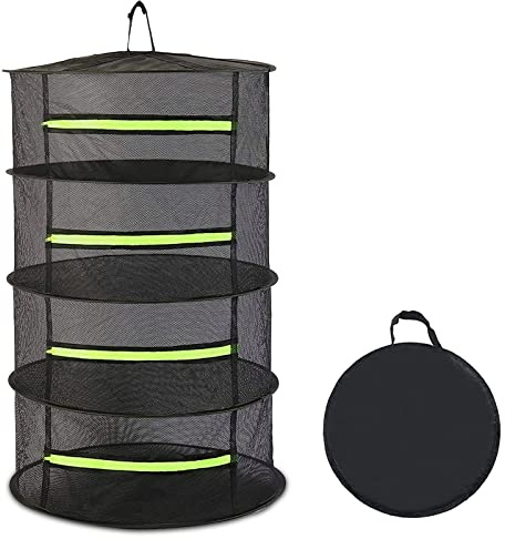 ZeYou 4 Layer Folding Mesh Hydroponic Drying Rack,Plants Herbs Dryer Herbs Mesh with Zipper for Hanging Herbs, Flowers,Fish