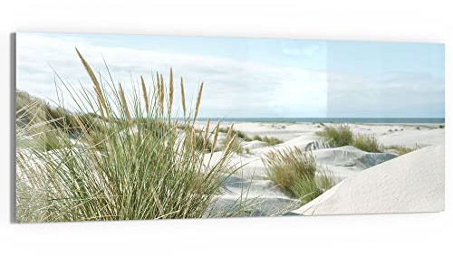 DEQORI Glasbild Echtglas | Motiv Dünen an Nordseeküste | horizontal einteilig 125x50 cm | schöne Dekoration | Wandbild für Wohnzimmer, Schlafzimmer, Flur & Küche | moderne Wanddeko