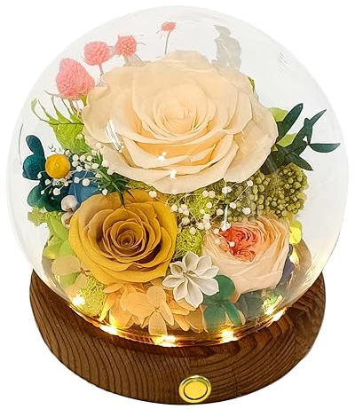 Valley of Rain & Forest Long-Lasting Real Flowers, Unique Floral Gift for You to Send Love for All Occasions, for Indoor Decoration (Champagne & Yellow Roses Arrangement)