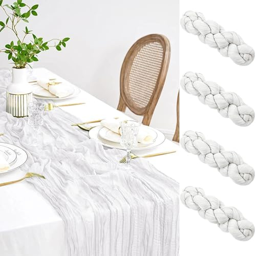 yosiio Runner da Tavolo, 90 x 300 cm Runner Verde Salvia, Runner Tavolo Moderno Elegante Runner Tavola Verde per Matrimoni, Nuziale, Baby Shower, Comunioni, Sacramenti e Compleanni (4PCS, Bianco)