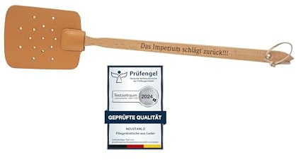 Neustanlo - Fliegenklatsche aus Holz und Leder - mit Spruch Das Imperium schlägt zurück!!! - extra stark - mit Holzstiel und Lederband - 47,5 cm