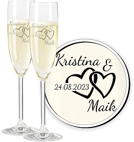 LEONARDO Sektgläser Daily, Hochzeitsgläser mit Gravur, graviert mit Namen/Wunschnamen, Geschenk zur Hochzeit, Hochzeitstag, Silberhochzeit, Goldene Hochzeit, Jubiläum, Verlobung, Standesamt