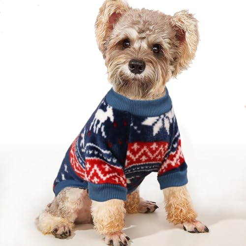 YAODHAOD Hund Pullover für kleine Hunde (L, Blau) | Fleece Hund Pullover, Ethnische Stil Winterkleidung, Ultra weiche thermische Winter warme Welpen Sweatshirt