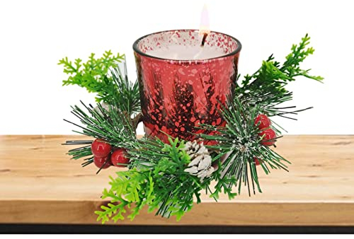 BUNIQ Weihnachtsvotive - Weihnachtstischdekoration,Home Decor Grüne Tannenzapfen und rote Beeren Sorgen für eine weihnachtliche Stimmung auf dem Schreibtisch und beim Essen