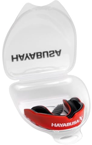 Hayabusa Combat Sports Mouth Guard Youth, Kids and Adult Sizes Comes with Case - Red/Black, Youth