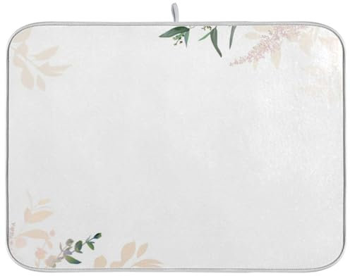 Abtropfmatte mit Blumenmuster, Blätter, Blumen, Hortensien, Mikrofaser, super saugfähig, weich, mittelgroß, 40,6 x 45,7 cm, für Küchentheken, Restaurants, Kaffee-Bars