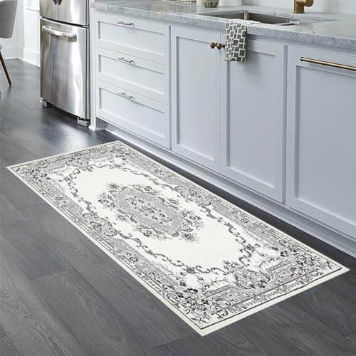YANHONG Handwebteppich Läufer Teppich 70 x 160 cm Polyester Waschbar und Dauerhaft, Waschbar Küchenläufer mit Anti-Rutsch Unterseite für Esszimmer, Küche, läufer Flur, Weiß